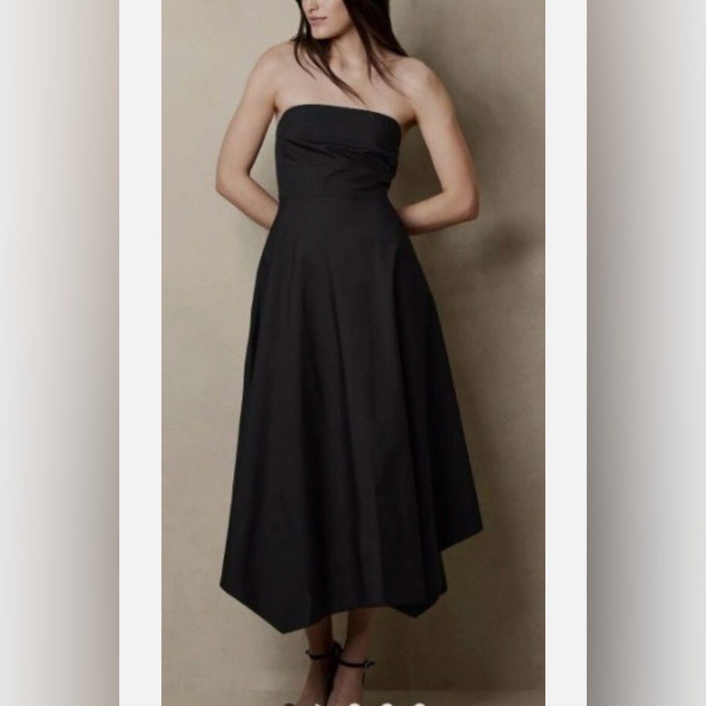 Banana Republic Asymmetrical Hem Midi Dress Strapless black size 10P NWT